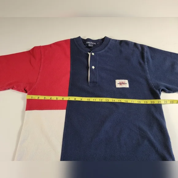 VINTAGE Nautica Polo Shirt Mens M medium Color block Sailing Rugby Cotton - Picture 6 of 7